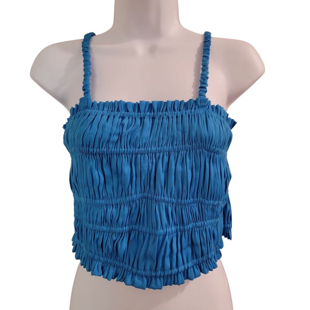 DO+BE Aqua Blue Ruched Crop Top Size Small NWT Smocked Cami Y2K